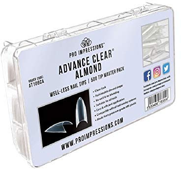 Pro Impressions - Advance clear® Almond Well Less Nail Tips (500 Tips + Brush on glue)