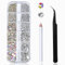 Nail Art Rhinestones Kit HUETFAT 2400pcs Nail Gems Ab Flatback Rhinestones Gems Stones, with Storage Organizer Box/Wax Pencil/Tweezers 6 Sizes (1.5-4.5 mm) for Nail Art Craft (2400pcs)