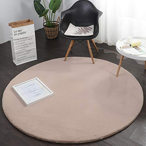 SAZDFY Kaninchenfell Teppich,Runde Weich Wohnzimmer Teppich Für Wohnzimmer,Kinder Schlafzimmer Kindergarten Teppich Waschbare Bodenmatte Betttisch Computer Stuhl Matte-Kamel Diameter140cm(55inch)