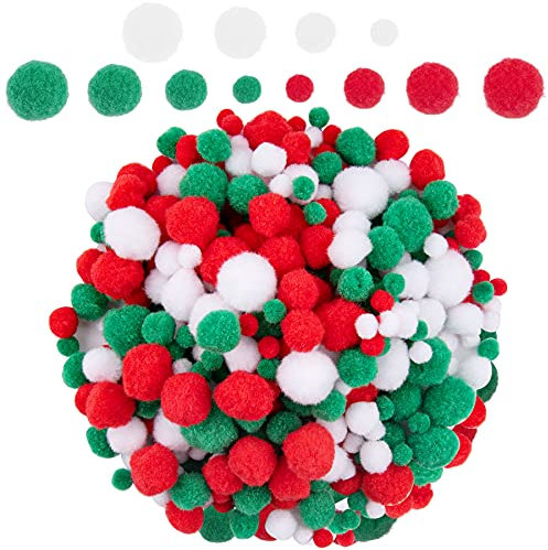BQTQ 1200 Stück Bunt Pompons Weihnachten Pom Pom Mini Pompons Bälle Klein Pompons zum Basteln für Weihnachten DIY und Dekorationen, 4 Größen (Rot, Weiß, Grün)