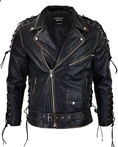 TruClothing.com Mens Live to Ride Cow Hide Real Leather Jacket Original Cross Zip Brando Biker Motorcycle