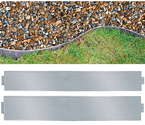 Lospitch Rasenkante Metall 5m Beeteinfassung Verzinkt 100x15cm Beetumrandung Mähkante Metall Palisade als Wurzelsperre, Profilkante