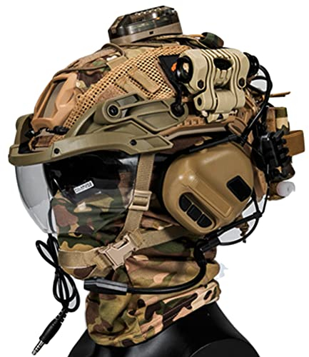 AQzxdc Fast Paintball Helm Sätze, mit Taktischem Headset und Teleskop-Modell, Visier & Schutzbrille, Taschenlampe, Signalblinker, NVG Halterung, für Airsoft Schießen und Jagd Spiel BBS,Be c
