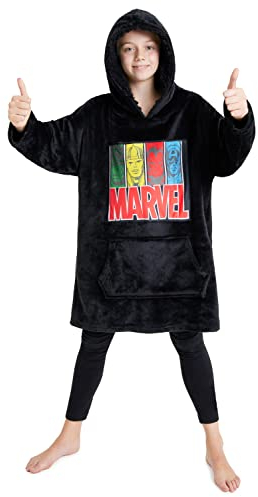 Marvel Oversized Hoodie Blanket for Kids, Black Panther Avengers Gifts for Boys (Black)