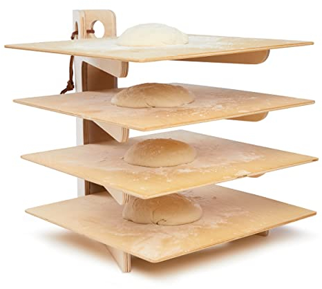 Générique Elio par homly | Le premier support de plateau polyvalent pour votre cuisine | Set à pizza professionnel | Porte-plateau en bois naturel | Facile à nettoyer | 4 plateaux 37x37 inclus | Fabr