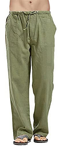 Pantalones de lino de colores sólidos para hombre, ajuste relajado, pantalones de yoga casuales, pantalones de pierna recta