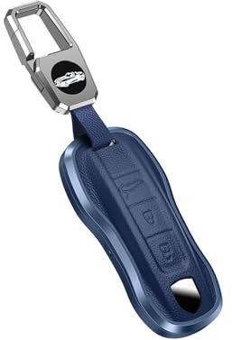 ontto Porte-clés en cuir pour Porsche Cayenne 9YA Panamera 971 Porsche 911 Carrera Taycan Accessoires en alliage d'aluminium Bleu
