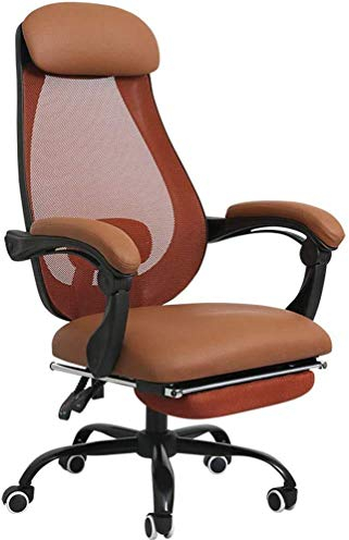 Schreibtischstuhl Bürostuhl Chefsessel Leder mit Fußstütze Liegender Netzstoff Haushaltsspielcomputerstuhl Hebedrehstühle Ergonomischer Schreibtischstuhl Sessel (Farbe: Schwarz) (Braun)