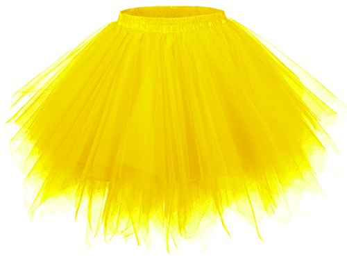 Girstunm Damen Tutu Tüllrock 50er Vintage Tüllrock Petticoat Mehrfarbig Bubble Tanzkleid Rock Unterrock Tütü Kurz Ballett Gold Medium