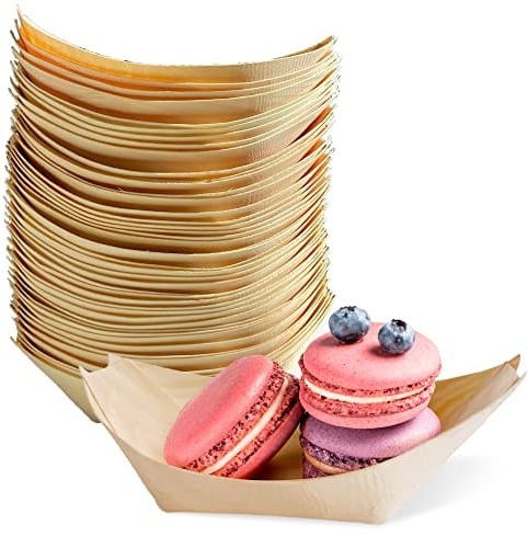 wisefood Einweg Holz Schiffchen - 50 Stück Fingerfood Schale 17 cm - Schiffchen aus Holz - to go Snacktray - biologisch abbaubare Snackschale - Bio Einweggeschirr Pommes