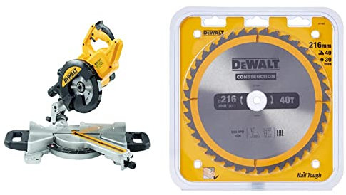 DEWALT - Scie à Onglet Radiale 230V - DWS774-QS - Scie Haute Performance avec Système XPS - Inclinaison de la Lame 48° - 216mm - Vitesse 6300tr/min - 1400W & Lame de Scie Circulaire Stationnaire