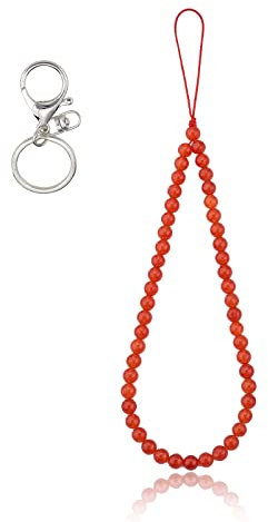 BEEFLYING Correas de Muñeca de Teléfono de Piedra Natural, Cordón de Teléfono Antipérdida, Colgantes de Teléfono con Cuentas de Jade Rojo para Colgar el Teléfono