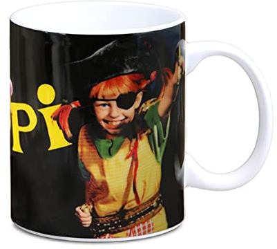Logoshirt® Pippi Langstrumpf - Pirat I Porzellan Tasse - Kaffeebecher, 300 ml I spülmaschinenfest & mikrowellengeeignet I in farbiger Geschenkverpackung I schwarz I Lizenziertes Original Design