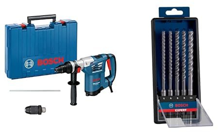 Bosch Professional Bohrhammer GBH 4-32 DFR (900 Watt,SDS-plus, Schlagenergie max: 4,2J Tiefenanschlag: 310 mm, im Koffer) + 3x Expert SDS plus-7X Hammerbohrer Set (für Stahlbeton,Ø6-10 mm, Zubehör)