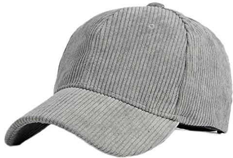 GIBZ Unisex Klassische Baseballkappe, Cord Mütze Verstellbar mit Gebogener Krempe, Baseballcap für Outdoor Sport, Grau