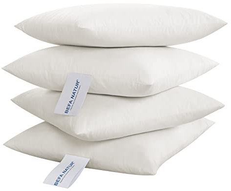 BEFA NATUR Sofakissen 60x60 cm (4 Stück) | Dekokissen, Zierkissen, Kissen aus 100% Federn | 800g Füllgewicht/STK | für Allergiker (NOMITE) | Tierwohl (DOWNPASS) | Oeko-TEX Klasse 1 | Made in Germany
