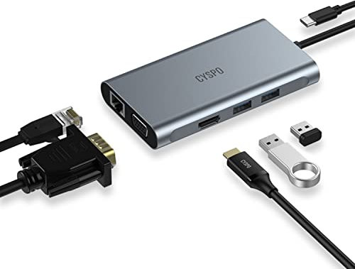 USB C Hub, USB C Laptop Docking Station Dual Monitor, 6 in 1 USB C Dock with HDMI 4K, VGA, 2 USB Port 3.0, 100W PD Charger, Gigabit Ethernet, USB C Dongle Compatible with MacBook/Dell/HP/Lenovo