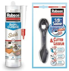 Rubson Mastic Bain & Cuisine Couleur Sable, Joint silicone multi-matériaux renforcé en antifongiques, 280 ml & Salle de Bain Saine, outil 2 en 1 pour ouvrir toutes les cartouches de mastic
