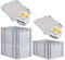PROREGAL SuperSparSet 3x Eurobox NextGen Grip mit Scharnierdeckel und gelben Schiebeschnappverschlüssen, HxBxT 32x40x60cm, 65 L, Grau, Griffe geschlossen, Eurobehälter, Transportbox