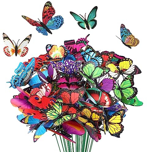 ZEACCT 30 Stück Garten Schmetterling Pfahl, Schmetterlinge Pflanzen Blumen Ornamente, Wasserdicht, Bunt Schmetterlinge Deko Garten Pfahl, Blumenstecker Set, Outdoor Schmetterling Dekoration Pfahl