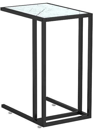 vidaXL Computer Beistelltisch Sofatisch Kaffeetisch Betttisch Laptoptisch Couchtisch Wohnzimmertisch Tisch Weiß Marmor 50x35x65cm Hartglas