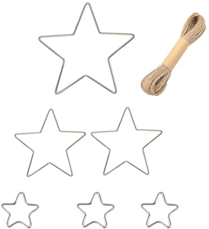 Abnaok 6 Stück Metallstern Schwarz Weihnachten, 1er 30/25/20 cm & 3er 10cm Metallsterne zum Hängen mit 10m Juteschnur, Metallsterne Weihnachtsdeko Hängend