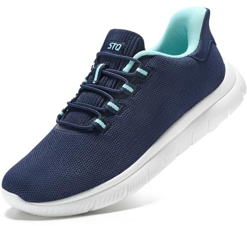 STQ Baskets Femme Chaussures de Sport Running Sneakers Respirant Lacet Confort Enfiler Legere Mode et Marche Femmes Tennis Jogging Slip on Basquette Fitness Travail Course Outdoor Bleu Marine EU 39