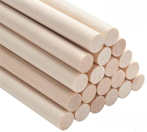 Lot de 20 chevilles rondes en bois de 9,5 mm x 30 cm pour loisirs créatifs, macramé, bâtons en bois dur brut pour loisirs créatifs, travaux manuels, support de gâteaux à étage et baguettes de ruban de