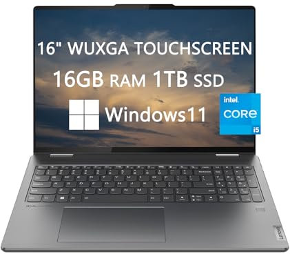 Lenovo LIONEYE - Computer portatile touchscreen 2 in 1 WUXGA da 16 pollici per studenti universitari e aziendali, CPU Intel Core i5-1335U, 16 GB di RAM, SSD da 1 TB, Bluetooth, HDMI, USB-C, webcam,