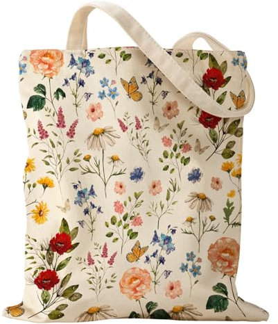 Miss Adola Bolsa de lona estética, reutilizable, para mujer, casual, vacaciones, compras, trabajo, gimnasio, Arbusto floreciente, Talla única