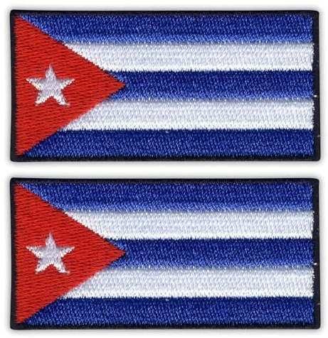 Set mit 2 Stück – Flagge von Kuba – 6,3 cm – Schwarz – VeIcro/Klettverschluss-Rückseite – bestickter Aufnäher/Abzeichen/Emblem