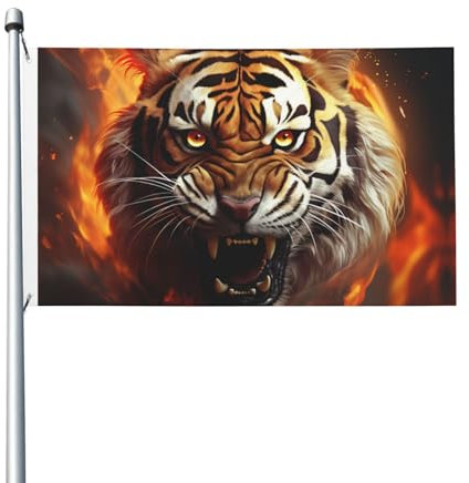 Tiger Fierce Flames Flagge, 90 x 150 cm, doppelseitig, Gartenflaggen, Willkommensflaggen, Banner, Dekoration für Hof, Veranda, Rasen