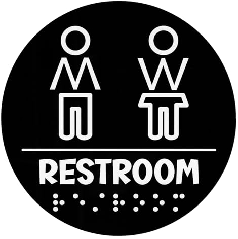 Unisex Toilettenschild mit Braille, 18cm Rund All Gender Toilettenschild Unisex Badezimmer Schild Selbstklebend mit Blindenschrift ADA Erhöhtes Braille Toilettenschild für Unternehmen Hotel