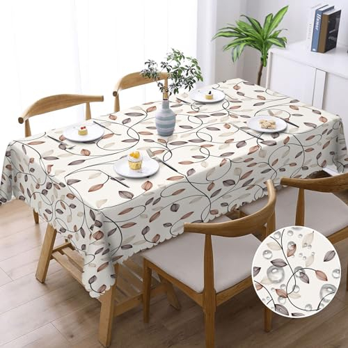 Weihnachten Tischdecke Outdoor Tischdecke Rechteckig Abwaschbar Gartentischdecke Tischdecken Fleckschutz Wasserdicht Tischtuch für Küche, Garten, Partys und Abendessen (Gestreifte Blätter, 110x140 cm)