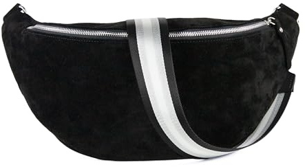 lePelou Bauchtasche aus Veloursleder in XL, große Wildleder Bauchtasche, Festival Tasche, Cross Body Tasche, Gürteltasche, Geschenk (Schwarz 4)