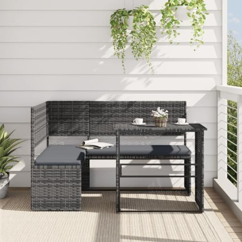 ShGaxin Gartensofa in L-Form mit Tisch und Kissen Grau Poly Rattan, Gartenlounge, Garden Sofa, Balkonmöbel, Gartenmöbel, Loungemöbel - 362348