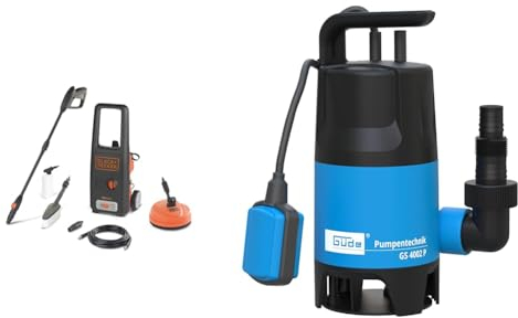 BLACK+DECKER Nettoyeur Haute Pression BXPW1500PE avec Patio Cleaner et Brosse Fixe & Güde 94630 - GS4002P - Pompe submersible pour eaux usées - Avec interrupteur à flotteur - 400 W
