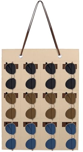 Niuoppy Hanging Sunglasses Organizer, 12 Slots Sunglasses Storage with Felt Pockets, Wall Mount Sunglasses Holder(Coffee)