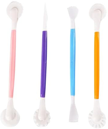 Set di 4 utensili per modellare fondente, decorazioni floreali, strumenti per intaglio e pasta di zucchero, in plastica, per fondente, LQY207 (rosa, 16,9 x 2 cm)