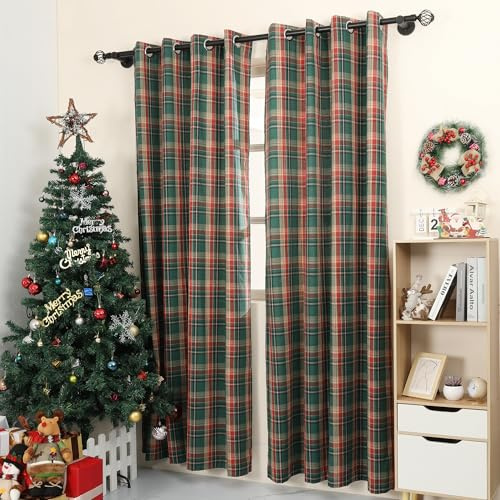 Bentrilisa Vorhänge mit Karomuster, schottisches Schottenkaro, Vintage-Fenstervorhang, Lichtfilterung, Bauernhaus, Ösen, Fenstervorhänge für Urlaub, Wohnzimmer, Schlafzimmer, 2 Paneele, 132 x 160 cm