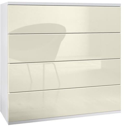 Vladon Kommode hängend Pavos V3, Sideboard mit 4 Schubladen Weiß matt/Creme Hochglanz (76 x 76 x 35 cm)
