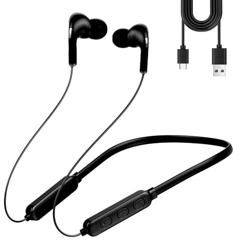 Bluetooth Earphones Wired Sport Neckband Headphones for Running IPX Waterproof Sweat 8h Earphones Wireless Xmas Bluetooth Earbuds Noise Cancelling Gifts for Cycling Workout GYM Home Office Black