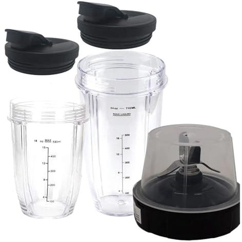 UDXZAIJQ Cuchilla extractora de Piezas de Repuesto con Taza de 18Oz y 24Oz y Tapa con Boquilla de 1200W, Compatible con licuadora Ninja Auto-IQ, Piezas de Engranaje de 7 Aletas