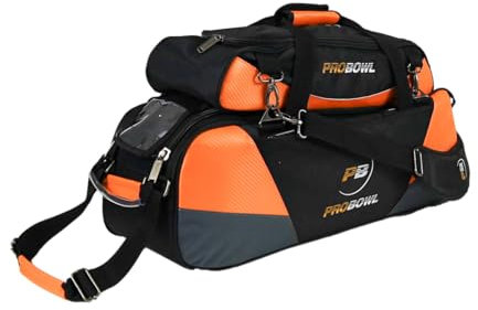 EMAX | Pro Bowl Bowlingtasche - Deluxe Triple Tote | DREI-Ball-Bowling-Tasche | Bowlingbag für 3 Kugeln und Schuhe | (Schwarz/Carbon/Orange)