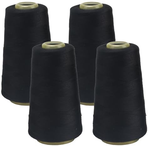 FOGAWA 4 Rollen Nähgarn Polyester Nähgarn Nähmaschinengarn, 40s/2, 3000 yards, Garnspule Overlockgarn für Näharbeiten, Quilten, Patchwork, Kleidung(Schwarz)