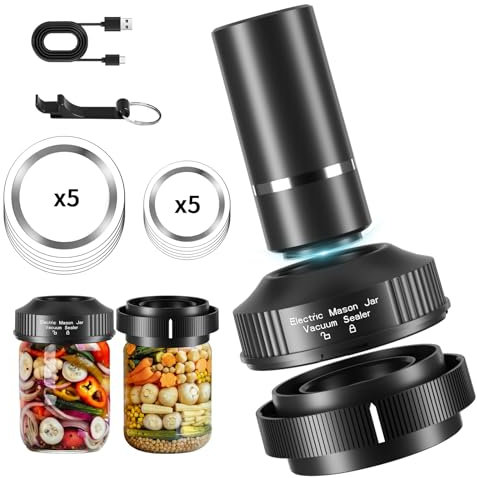 Electric Mason Jar Vacuum Sealer, JYYRC Food Vacuum Packing Machine Kit with Wide Mouth & Regular Mouth Lids for Food Storage Preserving and Airtight,Black