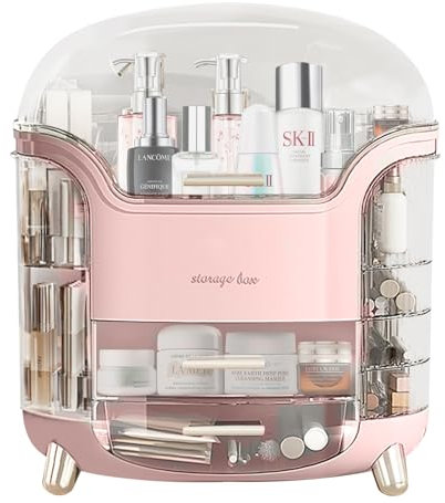 YGJT Make Up Organizer Organizer Schminke aus Kunststoff, Durchsichtigem Deckel - Wasser- & Staubdichte Kosmetik Aufbewahrung Rosa