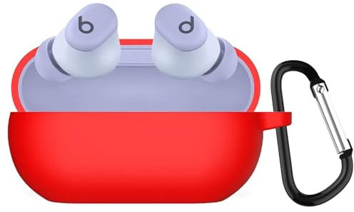 KANOYO Compatible with Beats Solo Buds,Full Body Protection Case,Supports Wireless Charging,Shock Resistant with Beats Solo Buds,With Carabiner (Red)