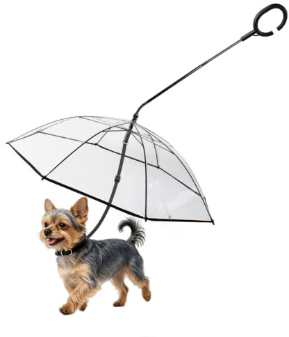 Enjoying Regenschirm für kleine Rassen, transparenter Regenschirm für kleine Hunde, hält Hunde trocken beim Spazierengehen, Regen mit Verstellbarer Leine, Selbstmontage
