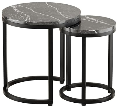 SIGNAL MEBLE, HOLA, Couchtisch 2er Set, Kleiner Couchtisch, Beistelltisch Rund, 45/32 cm Durchmesser, 48/42 cm Höhe, Robuste Metallkonstruktion, Laminiert platt